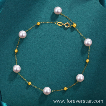 Elegant Jewelry 18K real Gold Natural Pearl Bracelet
